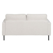Fehér színű szövettel kárpitozott, 2 személyes kanapé.