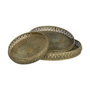 Antik arany színű, áttört fémcsipkével díszített, 3 darabos fém tálca szett.