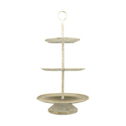 Antikolt felületű, aranyszínű, háromszintes fém kínáló állvány.