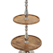 Mangófából és alumíniumból készült, 3 szintes kínálóállvány.