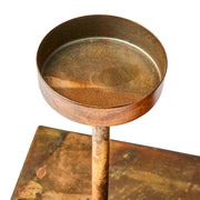 Patinás, antikolt felületű, sárgaréz színű fémből készült 4 ágú gyertyatartó