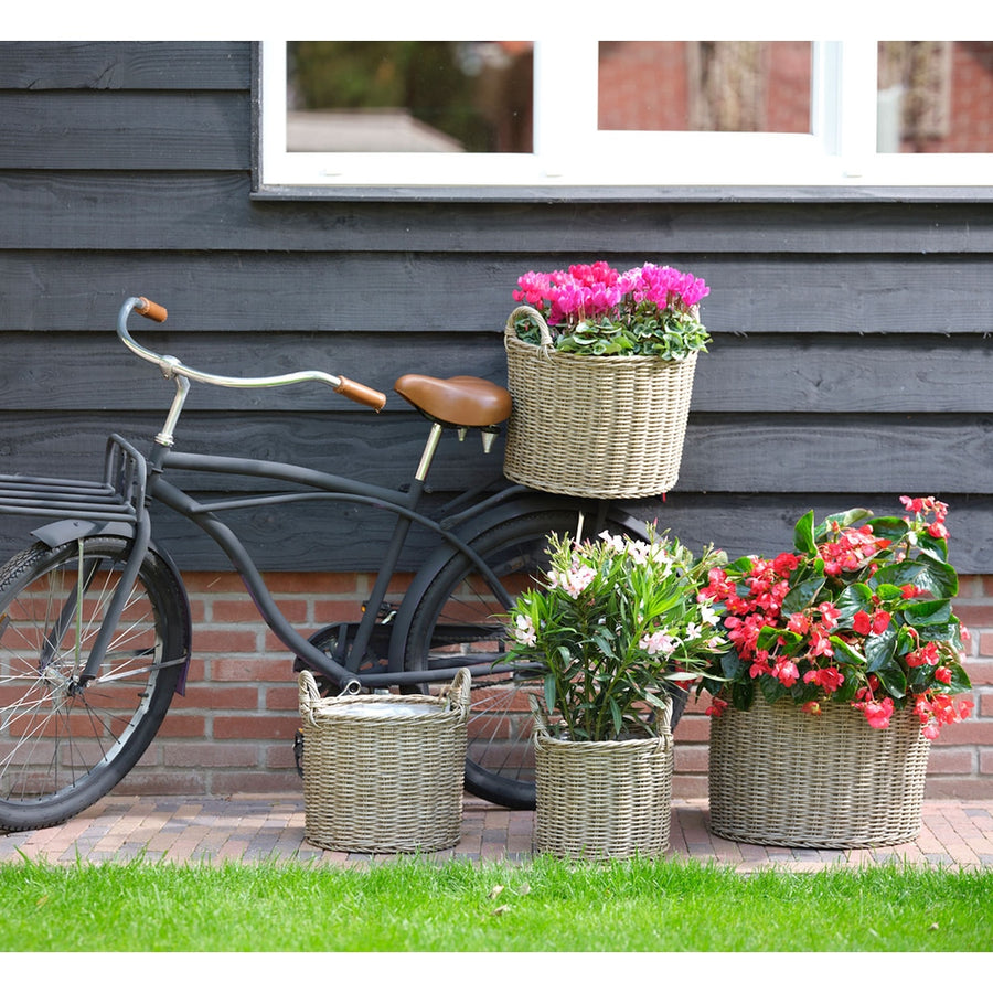 Natúr színű műrattanból készült, 4 darabos, nagyméretű kosár kaspó szett.