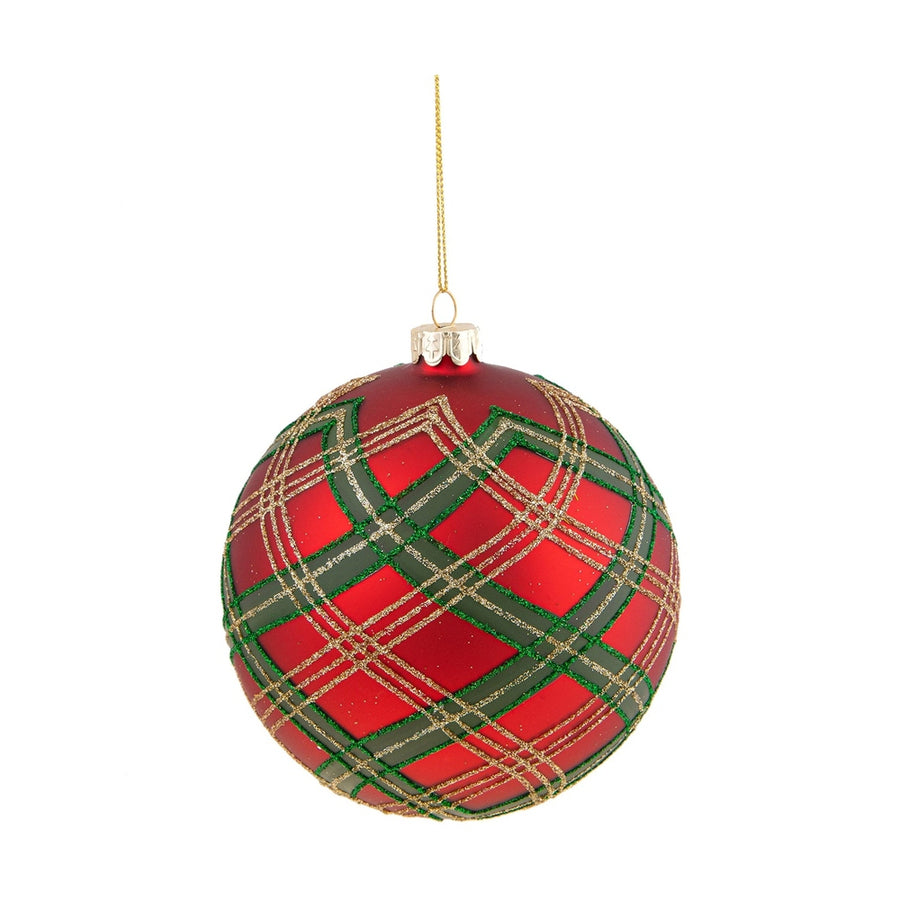 Skót kockás mintázatú, üveg karácsonyfadísz szett.