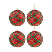 Skót kockás mintázatú, üveg karácsonyfadísz szett.