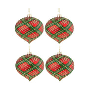 Skót kockás mintázatú, üveg karácsonyfadísz szett.