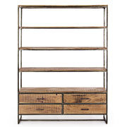 Akácfából és acélból készült könyvespolc, 4 fiókkal és 4 polccal.