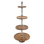 Mangófából és alumíniumból készült, 4 szintes kínálóállvány.