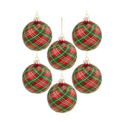 Skót kockás mintázatú, üveg karácsonyfadísz szett.