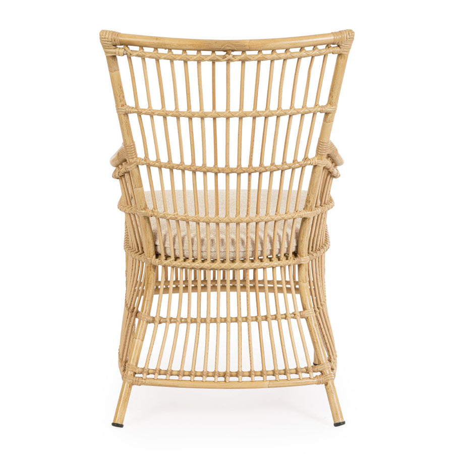 Mediterrán, natúr színű, bambuszhatású alumíniumból készült, kerti fotel olefin párnákkal