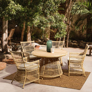 Mediterrán, natúr színű, bambuszhatású alumíniumból készült, kerti fotel olefin párnákkal