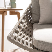 Kétszemélyes, bézs színű, design kerti pihenőágy natúr színű teakfa lábakkal