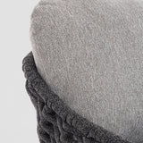 Kortárs stílusú, szürke színű, design kerti fotel natúr színű teakfa lábakkal