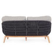 Kétszemélyes, szürke színű, design kerti kanapé szürke natúr színű teakfa lábakkal