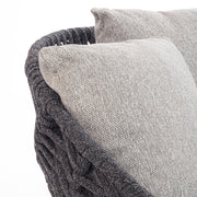 Kétszemélyes, szürke színű, design kerti pihenőágy natúr színű teakfa lábakkal