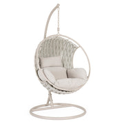 Galapagos gömb formájú függőfotel bézs acélállvánnyal és bézs párnákkal