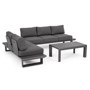 Konnor fekete L alakú kerti sarokkanapé alumínium vázzal és dohányzóasztallal