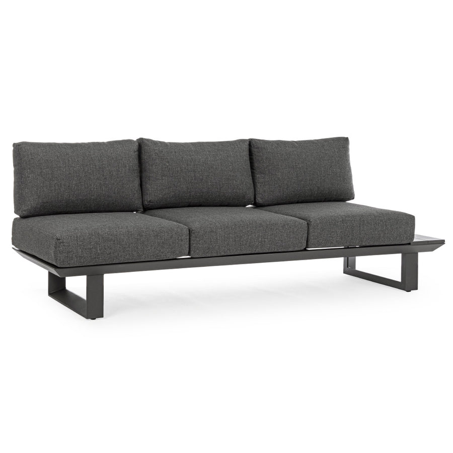 Konnor háromszemélyes kerti kanapé fekete párnákkal perspektivikus nézet