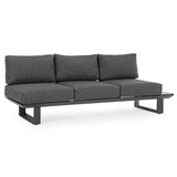 Konnor háromszemélyes kerti kanapé fekete párnákkal perspektivikus nézet