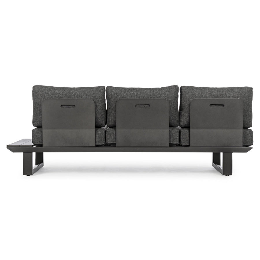 Konnor háromszemélyes kerti kanapé fekete párnákkal hátoldali nézet