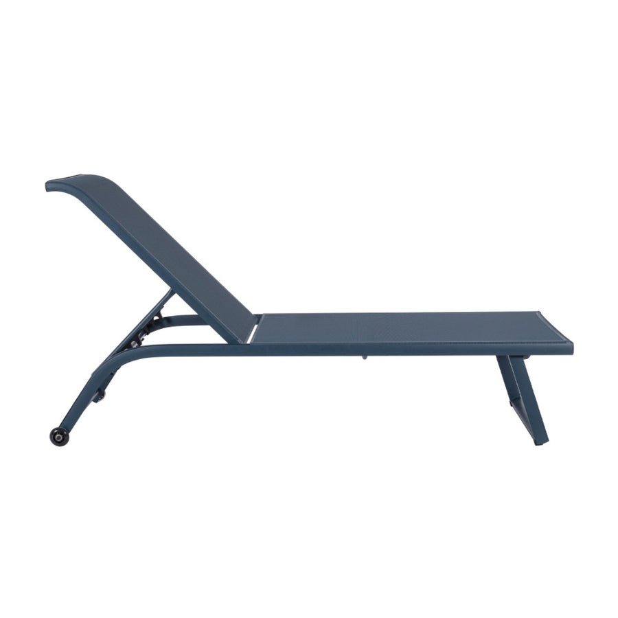 Kortárs stílusú, dönthető,tengerészkék színű, alumínium napozóágy textilén