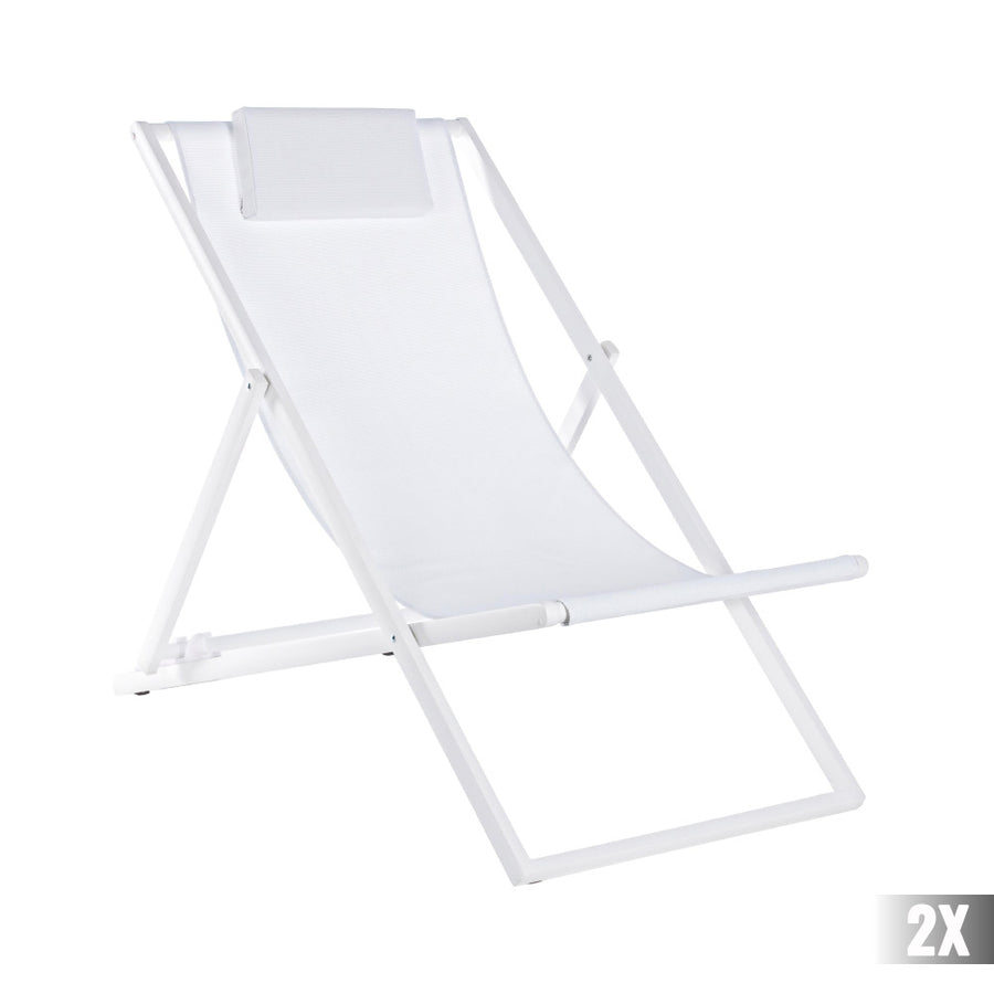 kortárs stílusú, dönthető, fehér színű, alumínium kerti pihenőszék