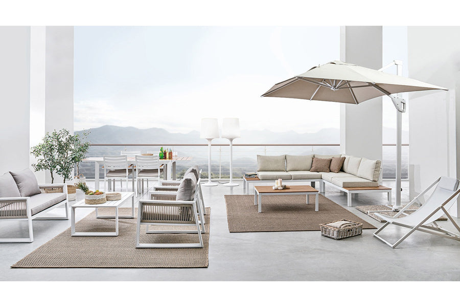 kortárs stílusú, dönthető, fehér színű, alumínium kerti pihenőszék