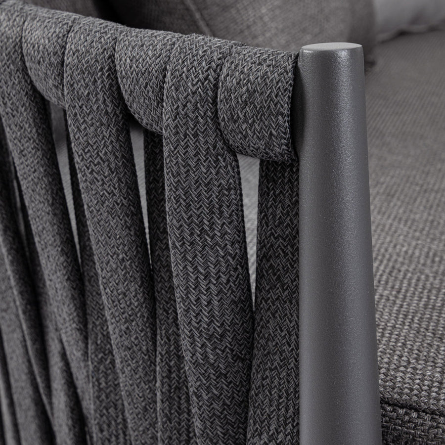 Kétszemélyes, szürke színű, kerti pihenőágy alumínium vázzal, kötélfonat burkolattal