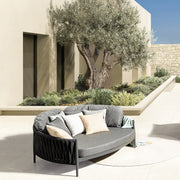 Kétszemélyes, szürke színű, kerti pihenőágy alumínium vázzal, kötélfonat burkolattal