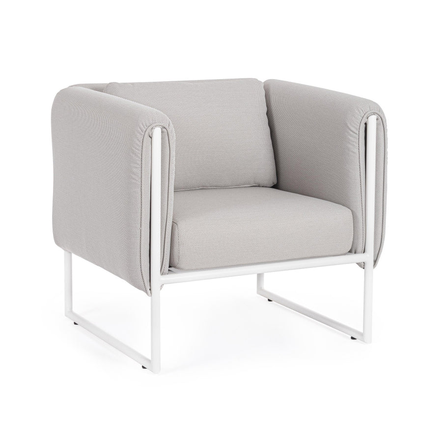 Kortárs stílusú, fehér-bézs színű, kerti design fotel