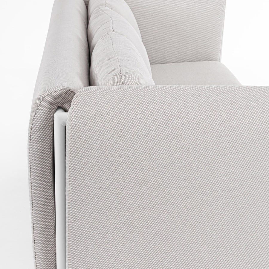 Kortárs stílusú, fehér és bézs színű, alumíniumvázas, 3 személyes kerti design kanapé