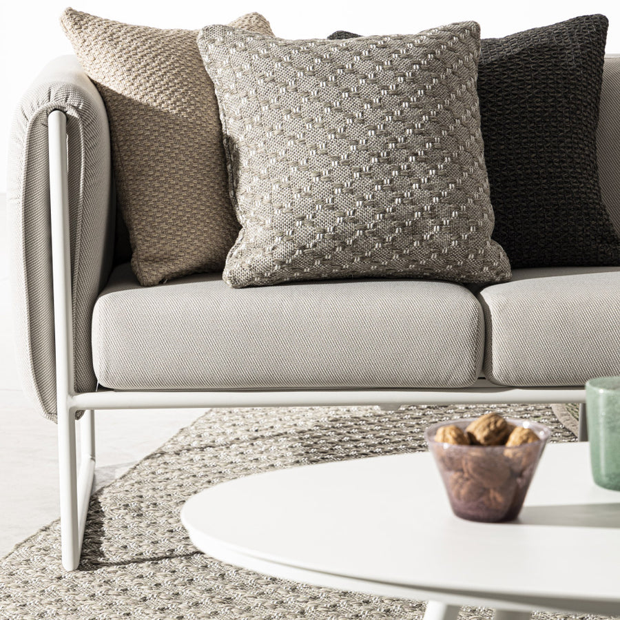 Kortárs stílusú, fehér és bézs színű, alumíniumvázas, 3 személyes kerti design kanapé