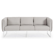 Kortárs stílusú, fehér és bézs színű, alumíniumvázas, 3 személyes kerti design kanapé.