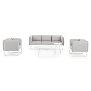Kortárs stílusú, fehér és bézs színű, alumíniumvázas, 3 személyes kerti design kanapé