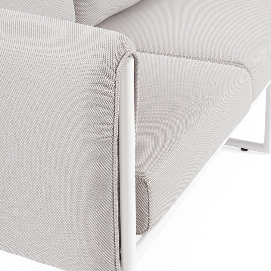 Kortárs stílusú, fehér és bézs színű, alumíniumvázas, 3 személyes kerti design kanapé