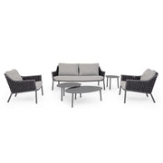 Szürke színű, design kerti fotel alumínium vázzal, kötélfonat burkolattal