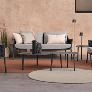 Kétszemélyes, szürke színű, design kerti kanapé alumínium vázzal, kötélfonat burkolattal