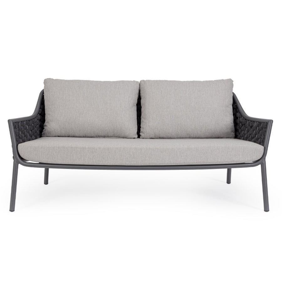 Kétszemélyes, szürke színű, design kerti kanapé alumínium vázzal, kötélfonat burkolattal