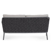 Kétszemélyes, szürke színű, design kerti kanapé alumínium vázzal, kötélfonat burkolattal