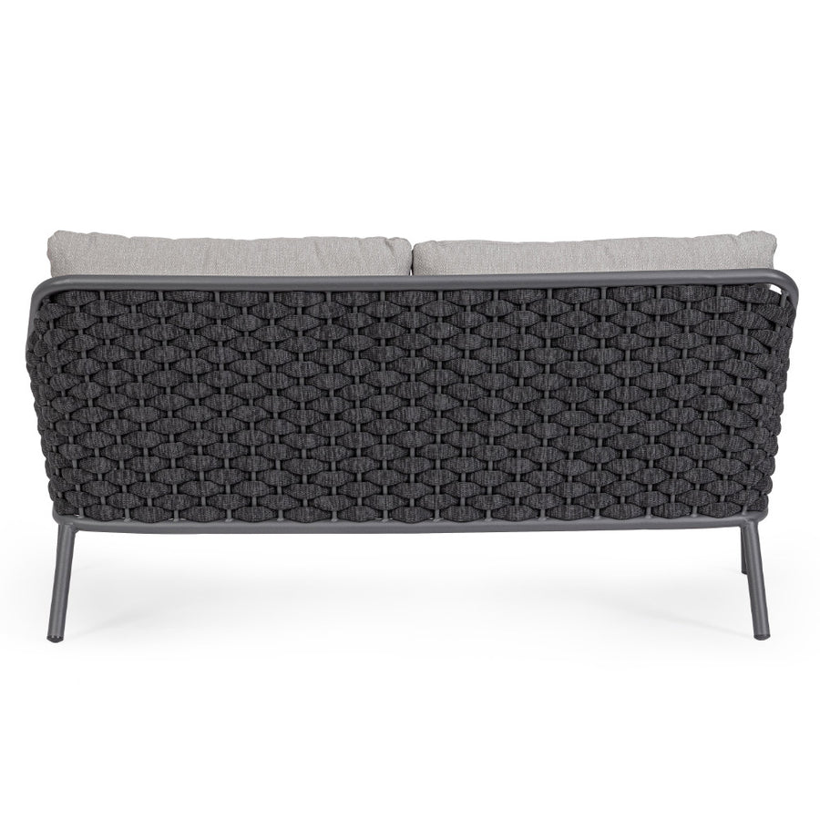 Kétszemélyes, szürke színű, design kerti kanapé alumínium vázzal, kötélfonat burkolattal