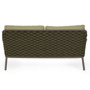 Kétszemélyes, olívazöld színű, design kerti kanapé alumínium vázzal, kötélfonat burkolattal