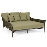 Kétszemélyes, olívazöld színű, kerti pihenőágy alumínium vázzal, kötélfonat burkolattal