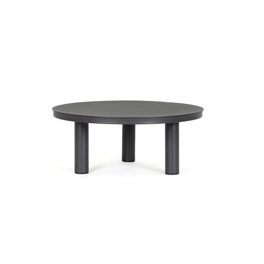 Kortárs fekete alumíniumból készült, kerti ülőgarnitúra grafitszürke ülő- és hátpárnákkal.