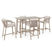 Kalimera 5 darabos mediterrán kerti bárszett porcelán mozaikos asztallappal és bézs párnás bárszékekkel – teljes szett nézet