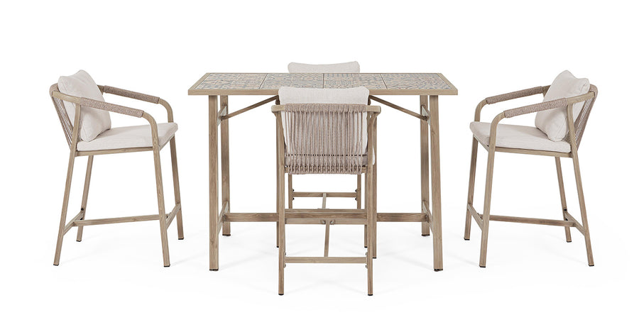 Kalimera 5 darabos kültéri bárszett – szemből nézet