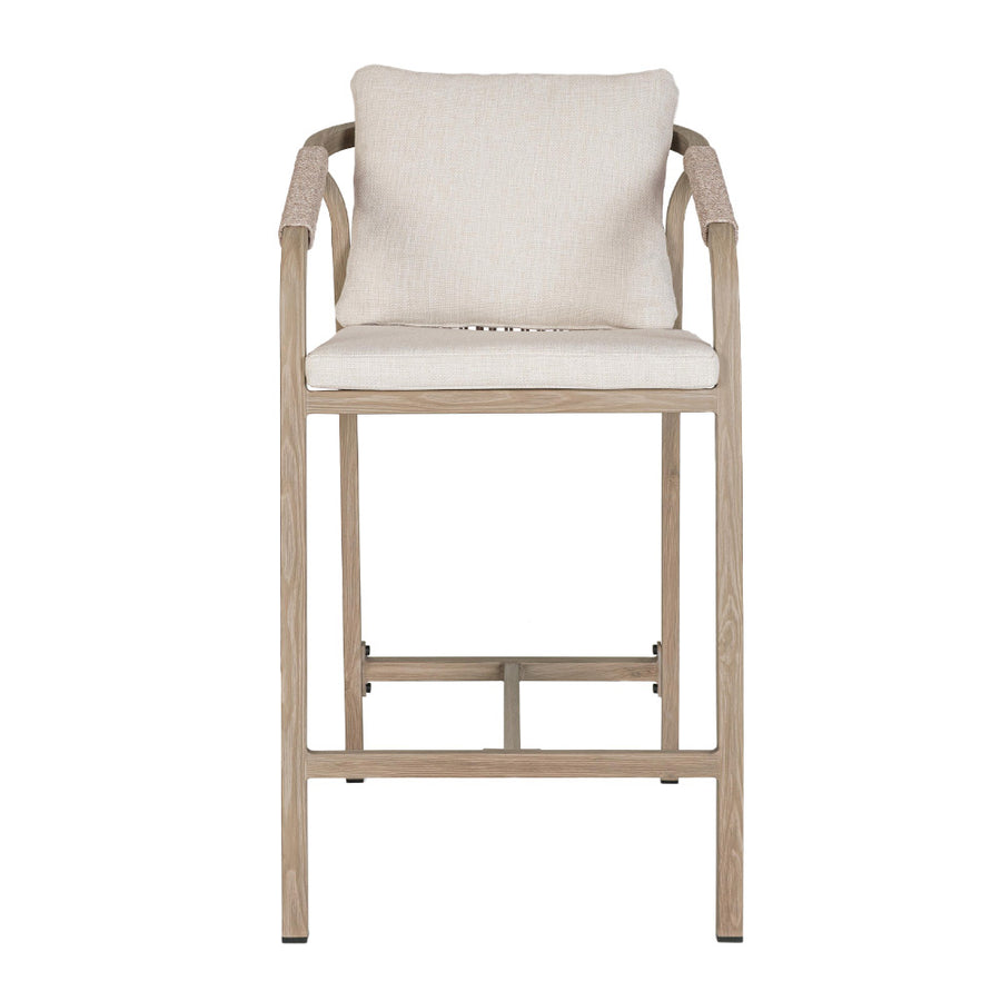 Kalimera kültéri bárszék bézs ülő- és hátpárnával – frontális nézet