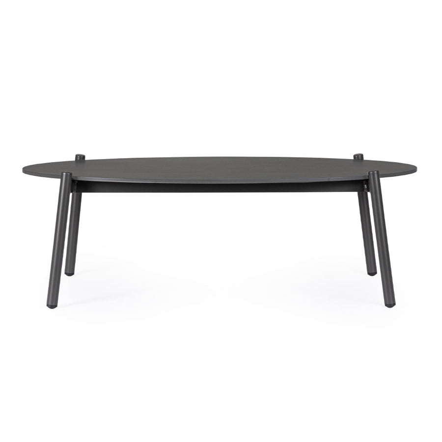 Miravet kültéri dohányzóasztal fekete szinterezett kő asztallappal front nézetből