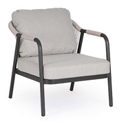 Miravet kültéri fotel fekete-szürke színű alumínium vázzal és olefin párnával perspektivikus nézet