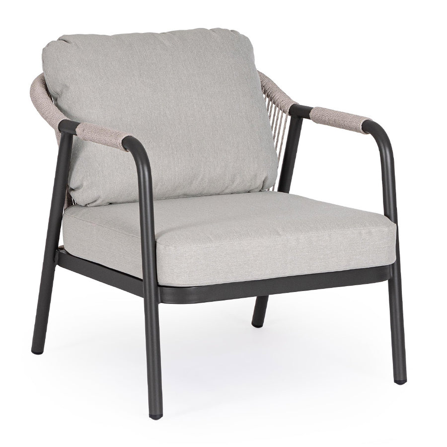 Miravet kültéri fotel fekete-szürke színű alumínium vázzal és olefin párnával perspektivikus nézet