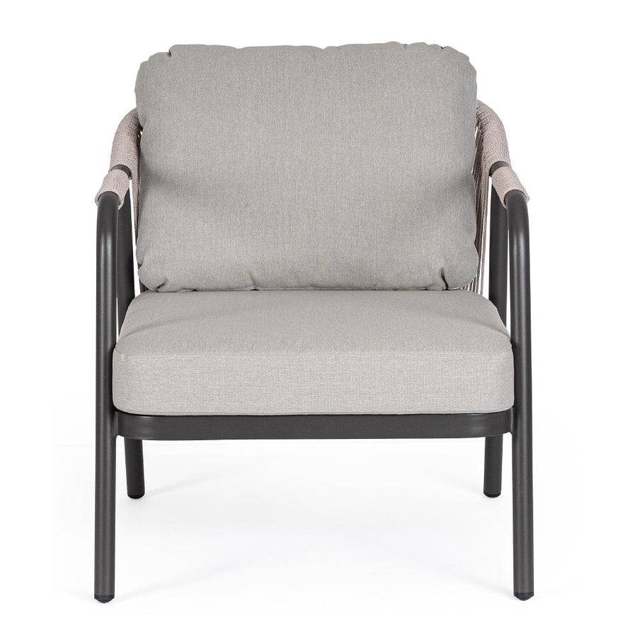 Miravet kültéri fotel fekete-szürke színű alumínium vázzal és olefin párnával előlnézet