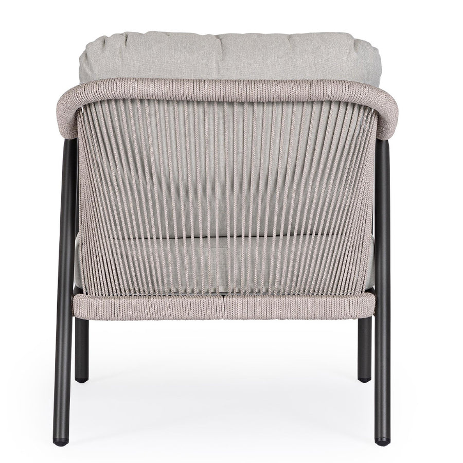 Miravet kültéri fotel fekete-szürke színű alumínium vázzal és olefin párnával hátoldali nézet